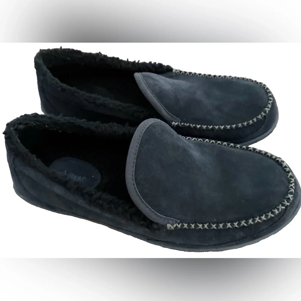 L.L. BEAN Mountain Slippers Blue Suede Flannel Lined Indoor Outdoor Moccasin 12M